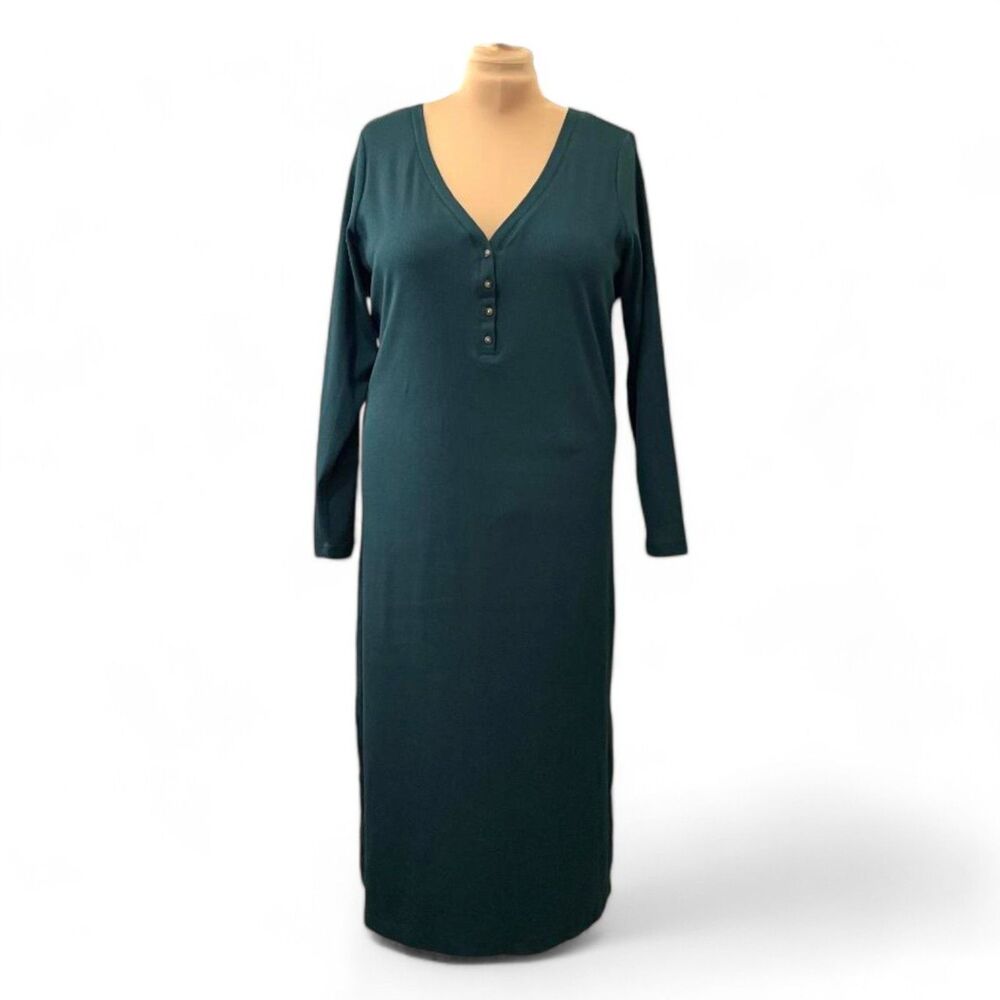 OLD NAVY New Rib-Knit Green Henley Midi Dress, Plus Size 3X